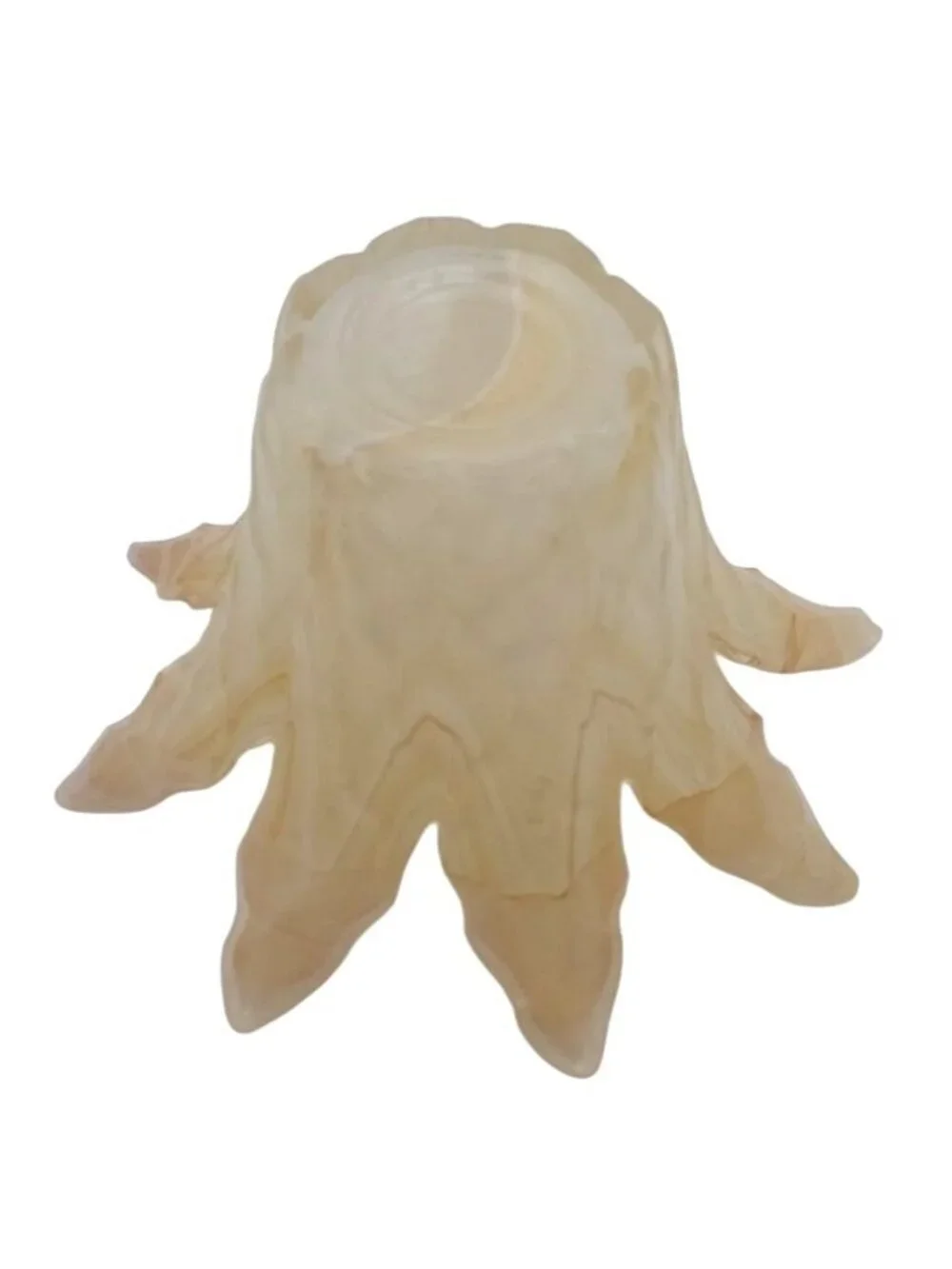 Palm Leaf Glass Candle Holder Vase Translucent Yellow Cream Swirl Vintage Art